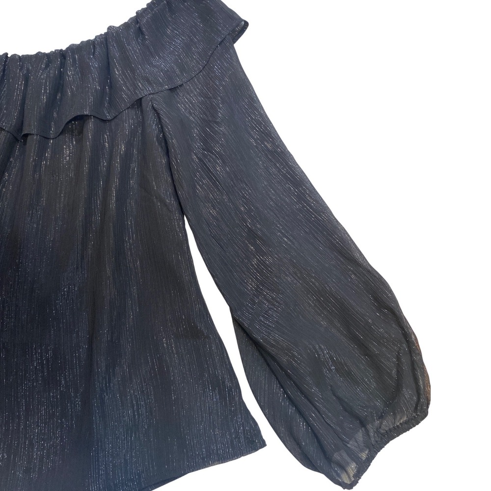 White House Black Market Womens Metallic Shimmer Off Shoulder Ruffle Blouse M - Picture 7 of 10